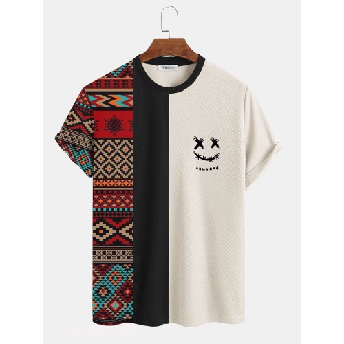 Mens Two Tone Ethnic Smiley Face Short Sleeve T  Shirts