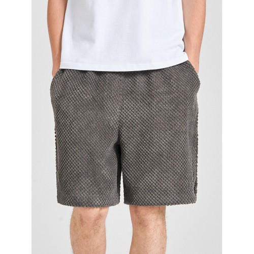 Mens Textured Side Split Solid Color Drawstring Shorts